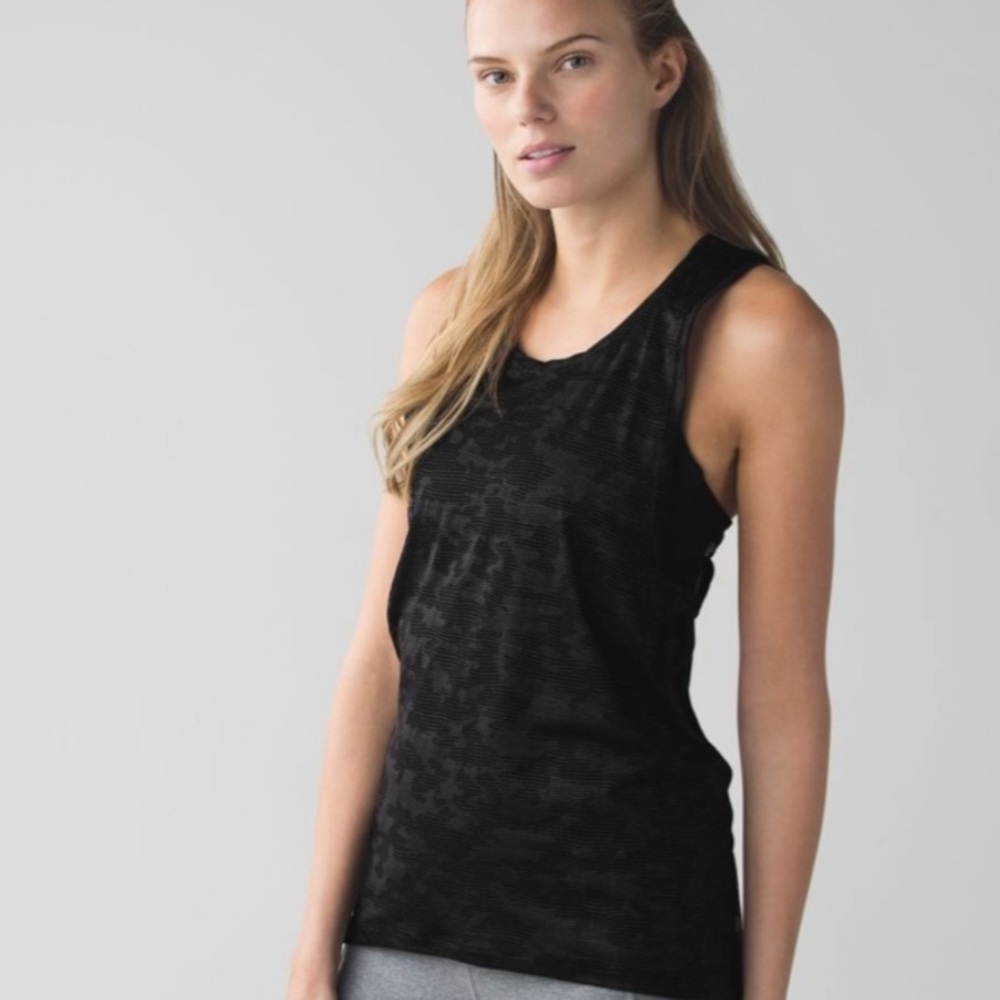 Run for Days tank - sheer camp pattern